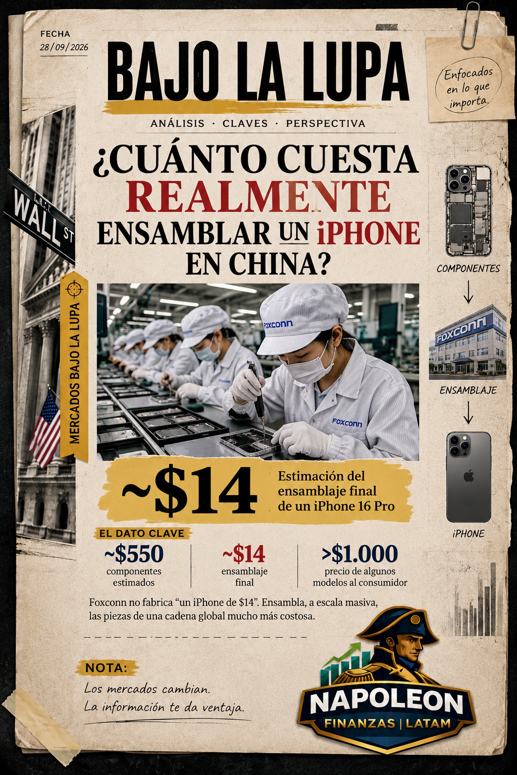Portada editorial iPhone y Foxconn — Bajo la Lupa