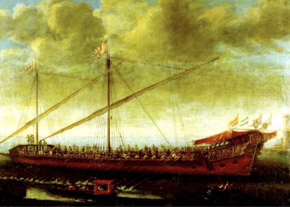 Pintura histórica original de una galera española de la época de Carlos II, Museo Naval de Madrid
