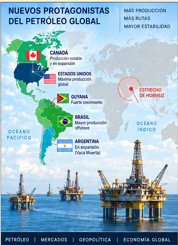Mapa de los nuevos productores estratégicos de petróleo fuera de Hormuz